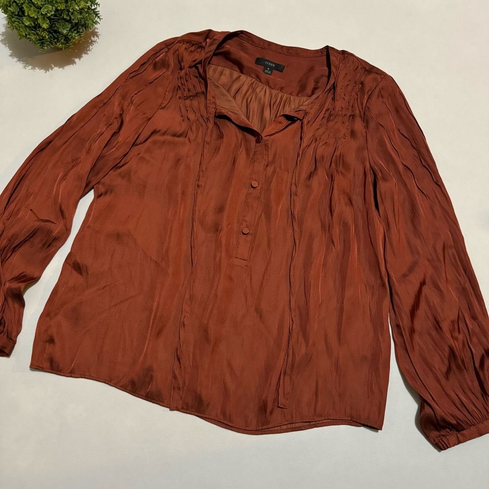 J Crew Burnt Orange Satin Blouse Top Women’s Size Small